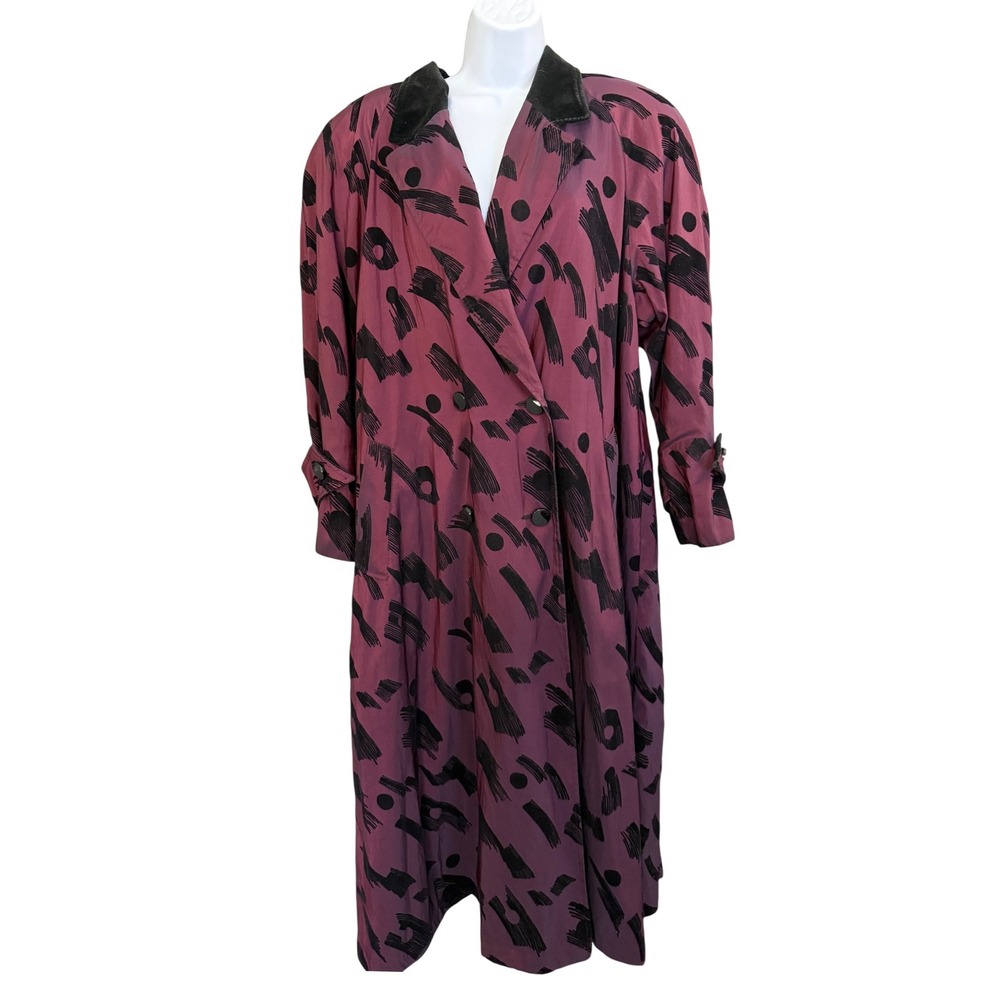 VTG Portrait Velvet Duster Trench Coat 8 Pink Red Retro Art To Wear Outerwear‎